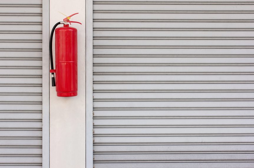 Fire extinguisher and fire shutter door.